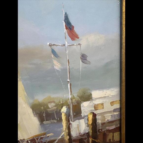 Oil on Canvas Painting Signed J.Norton Seascape Dock Framed Matted 26”x 21” - Picture 5 of 11